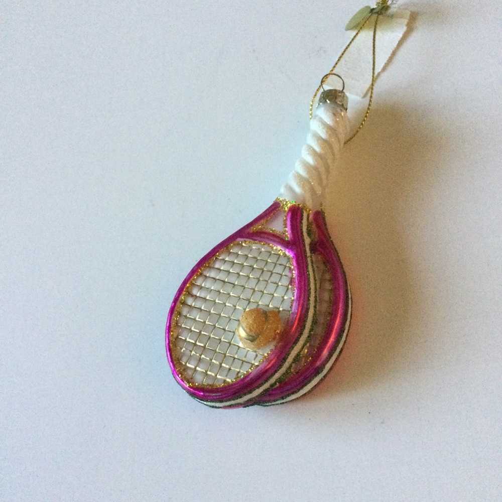 CODY FOSTER TENNIS RACKETS CHRISTMAS ORNAMENT GLASS NEW 5”